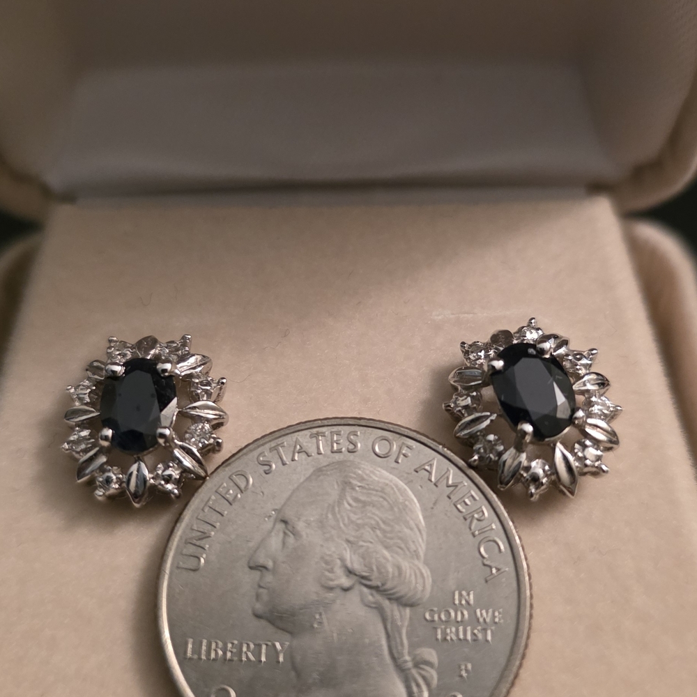 Macy's Blue sapphire White gold Gemstone Earrings